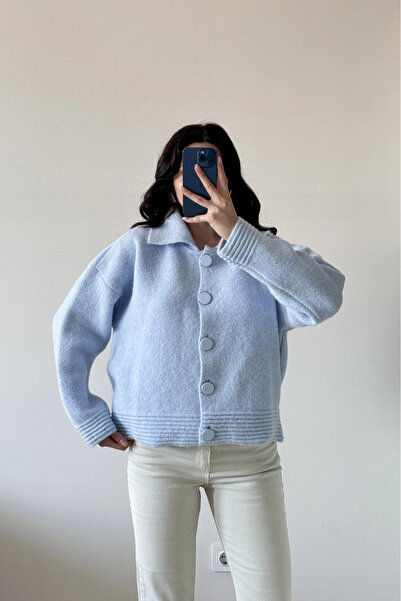 Eka Women's Blue Polo Neck Cardigan 1014-2496