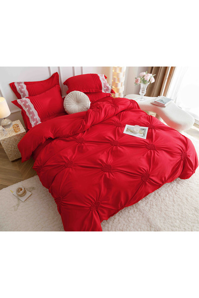 JOJO HOME Bed linen set, soft touch cotton, 240x250cm, 6 pieces, Red