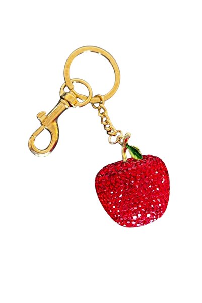 TAKIŞTIR حلية حقيبة/سلسلة مفاتيح بتصميم تفاحة ذهبية وحمراء مع تفاصيل حجرية