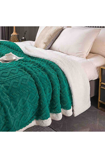 JOJO HOME Warm cocolino blanket, knitted pattern, 200x230cm, Green