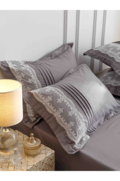 JOJO HOME Bed linen set, soft touch cotton, 240x250cm, 6 pieces, Light Grey