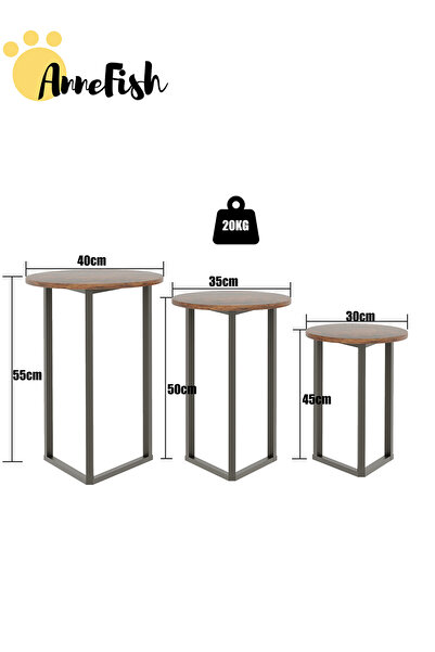 AnneFish 3Pcs Coffee Service Table Set Round Sofa Side Nesting Table End Table Small Coffee Table Couch Table