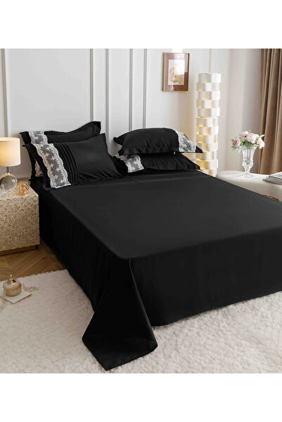 JOJO HOME Bed linen set, soft touch cotton, 240x250cm, 6 pieces, Black