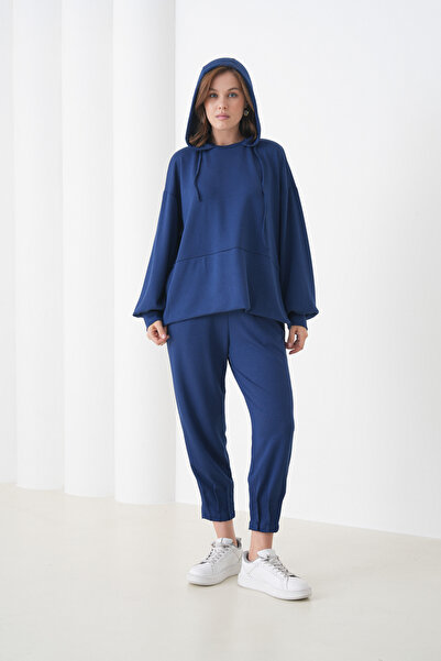 MAMAYAGA Women's Oversized Hooded Sweatshirt Pleated Design Tracksuit Set Suitable for Hijab