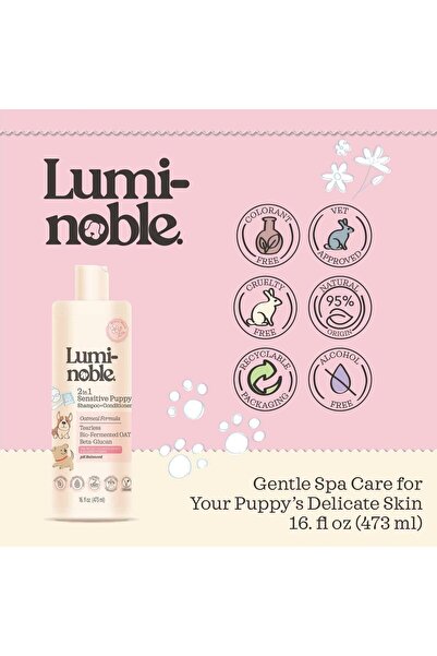 Luminoble Șampon + Balsam 2 în 1 pentru căței - Fără lacrimi - Hipoalergenic - Putere din fulgi de ovăz și colagen - 473 ml