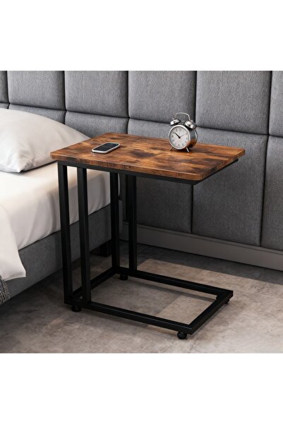 Topone1Topone1 Industrial-style side table, C-shaped metal frame coffee table, vintage-style snack side table