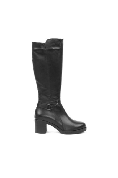 Celal Gültekin Kadın Siyah Fermuarlı Topuklu Deri Çizme