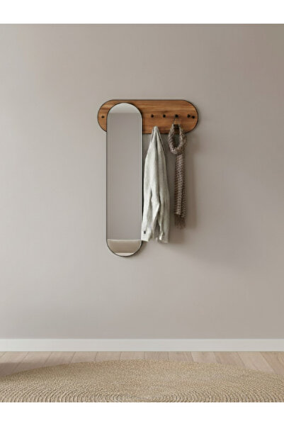 BEC26 Tall wooden wall-mounted rack with oval mirror | Stylish modern design