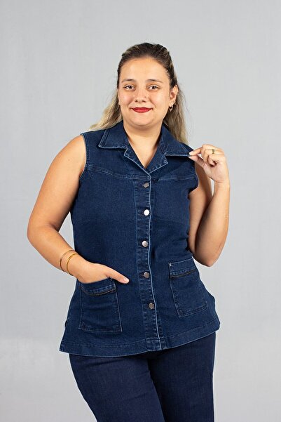 Truva XXL Plus Size Navy Blue Denim Tunic Vest – for Stylish and Comfortable Everyday Outfits