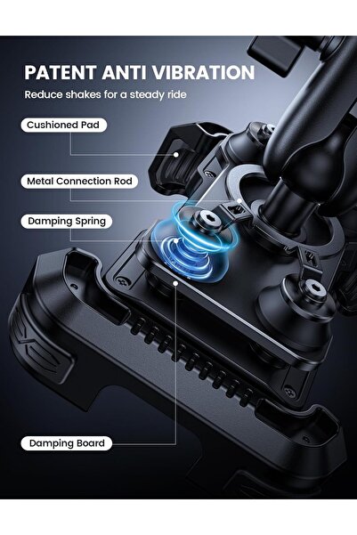 Lamicall حامل هاتف للدراجات النارية - ذراع تعديل 720 درجة، مثبط اهتزاز مزدوج (4.7-6.7 بوصة)