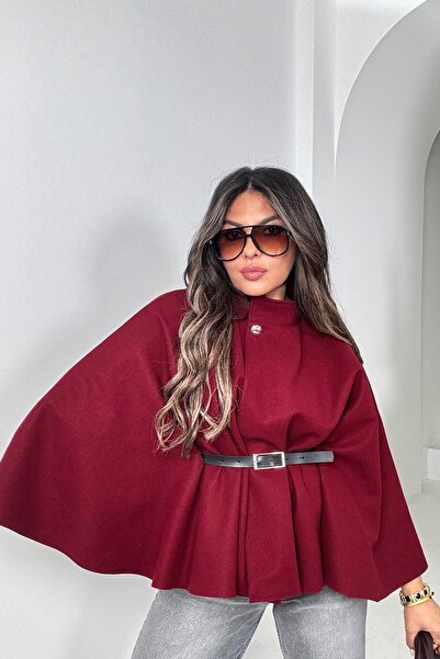 Sohotique By P Kaşe Fabric Belted Poncho Burgundy