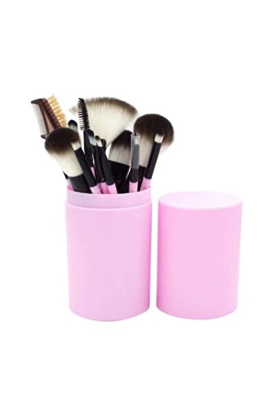iTin Set 12 Pensule Machiaj Profesionale cu Cutie Depozitare, Peri Sintetici Premium, Design Roz Elegant