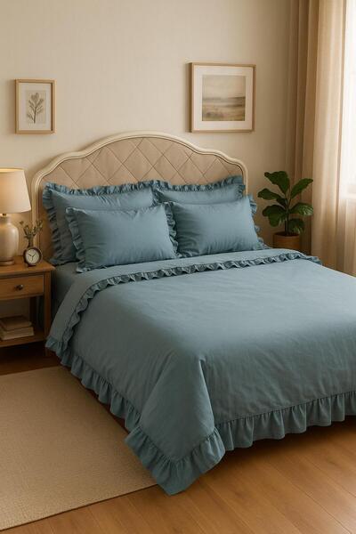 miruza ev tekstil طقم غطاء لحاف ميروزا مكشكش مزدوج