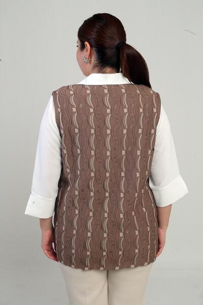 By Saygı Women's Buttoned Front Lace-Like Knit Plus Size Knitwear Vest