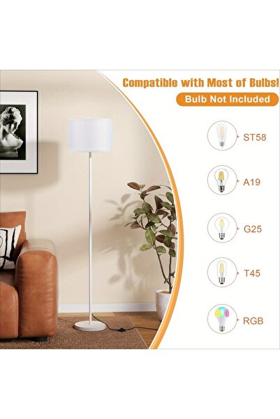 Cozara مصباح أرضي حديث مع غطاء، مصابيح طويلة لغرفة المعيشة، غرفة النوم، المكتب، غرفة الطعام، أبيض