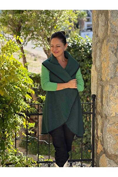 Punta Otantik Yg3698 Draped Italian Boucle Vest Acıyesil