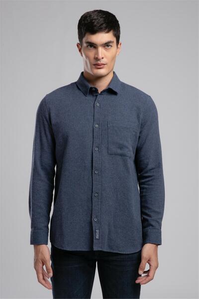 Lee Cooper Tiles Men's Woven Long Sleeve Shirt Indigo