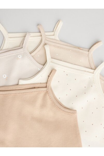 Next Baby Cotton Rope Strap Ecru Cream Floral Patterned 5-Piece Bodysuit Set