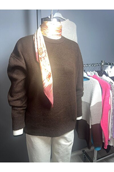 NSRKNİTWEAR Plain Knit Oversized Soft Texture Young Women's Sweater - Crew Neck