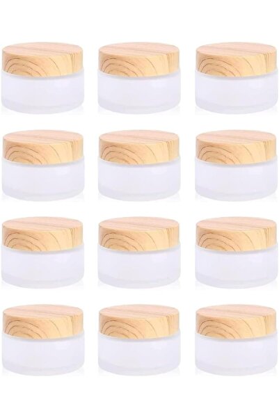 FUFU 12 قطعة من برطمانات عينات مستحضرات التجميل الزجاجية بأغطية مانعة للتسرب من خشب الخيزران (30 جرامًا)