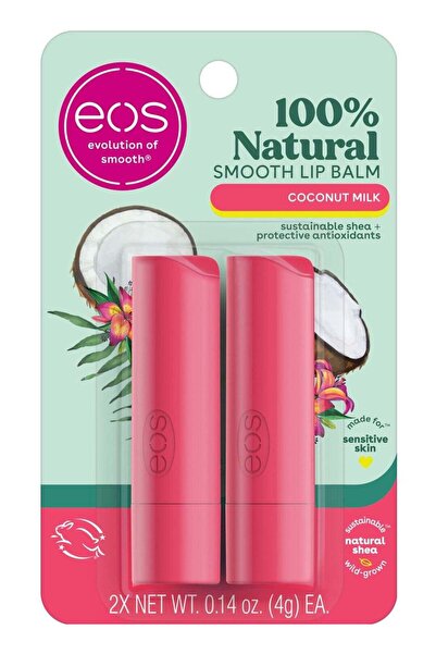 Eos مرطب شفاه طبيعي 100%، بنكهة حليب جوز الهند، عبوة من قطعتين