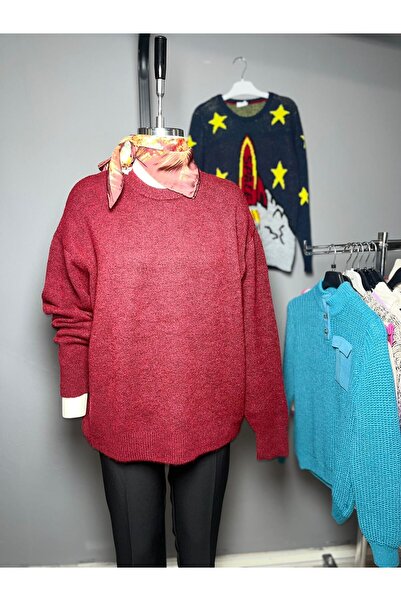 NSRKNİTWEAR Plain Knit Oversized Soft Texture Young Women's Sweater - Crew Neck