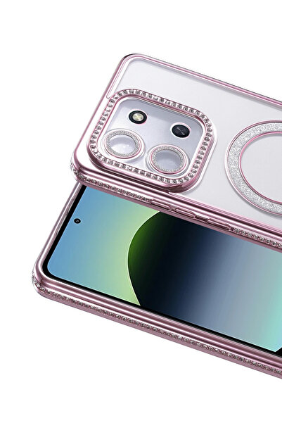 Nezih Case Redmi 15C Uyumlu Taşlı Magsafe Şarj Özellikli Kamera Korumalı Simli Kılıf