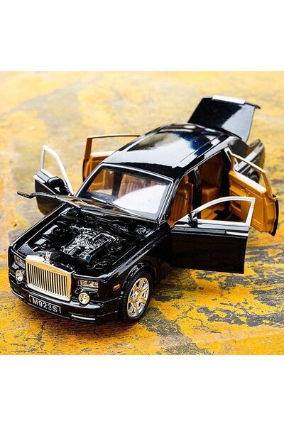 AMERTEER Alloy Car Model 1:24 Rolls-Royce Phantom Diecast Toy with Sound & Light - Black