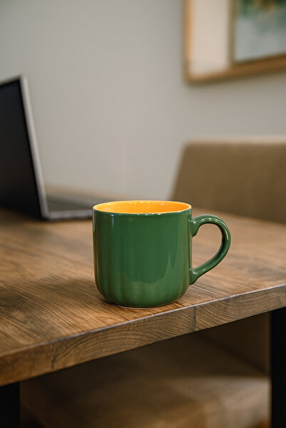 CERCİBAZAAR Renkli Seramik Kupa Bardak – 300 ml Modern Kahve Kupası (Kırmızı Beyaz - Yeşil Turuncu)