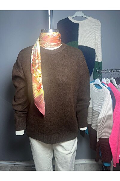 NSRKNİTWEAR Plain Knit Oversized Soft Texture Young Women's Sweater - Crew Neck