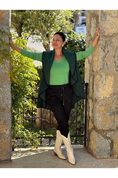 Punta Otantik Yg3698 Draped Italian Boucle Vest Acıyesil