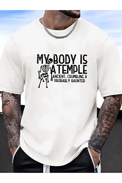 4desire.ro Men's T-shirt MY BODY IS A TEMPLE Ink, Classic Regular Fit, Cotton 100%, Vegan Approved