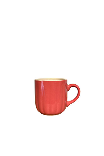 CERCİBAZAAR Colorful Ceramic Mug – 300 ml Modern Coffee Cup (Red White - Green Orange)