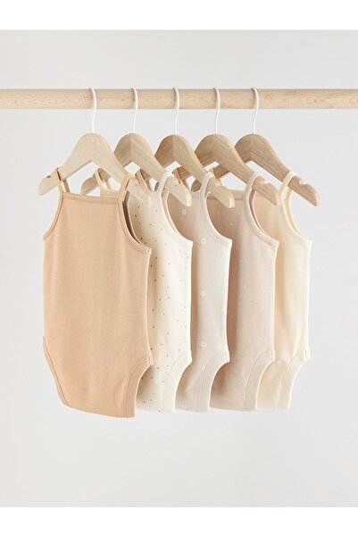 Next Baby Cotton Rope Strap Ecru Cream Floral Patterned 5-Piece Bodysuit Set