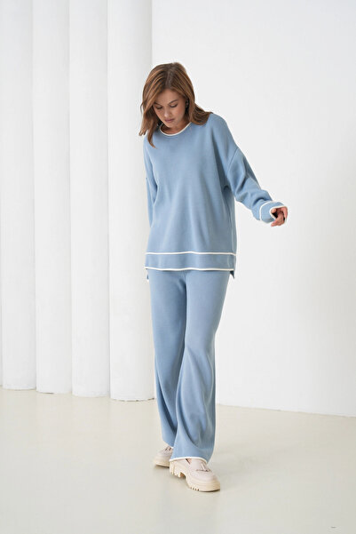 Park Karon Women's Crew Neck Oversized Sweater Pants Knitwear Bottom-Top Set