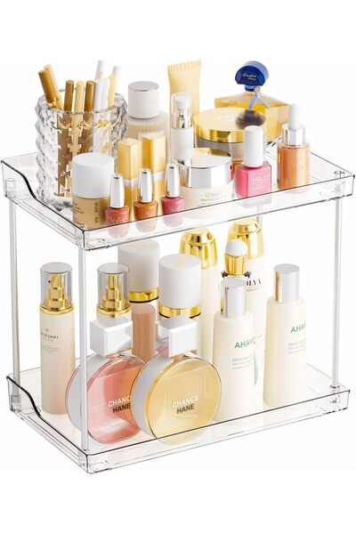 Slasa 2 Tier Acrylic Bathroom Counter Organizer 16.8x28.2x25.1 cm Storage Rack