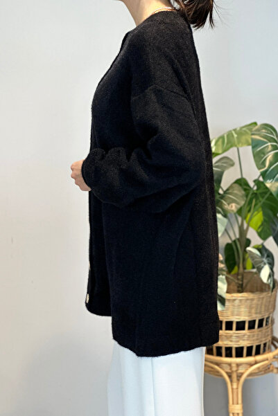 Lale Butik Gold Button Detail Cardigan 25008 Black