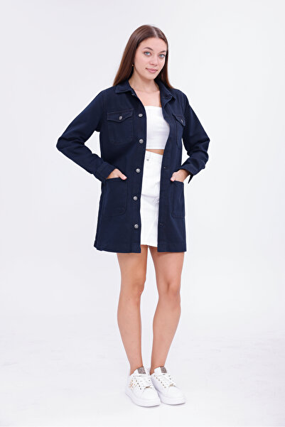 Eseclass Women's Navy Blue Oversize Shirt Jacket