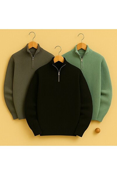 pepule Pachet de 3 pulovere premium din tricot cu jumătate de fermoar