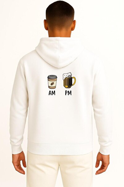Bahriyeli Collection Hooded Morning Coffee Evening Beer Chest and Back Design Unisex Sweatshirt