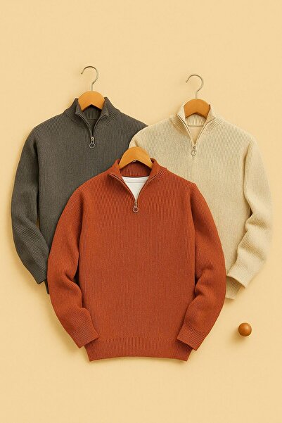 pepule 3-Pack Premium Plain Half-Zip Knit Sweater