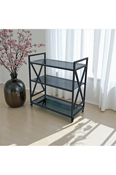 DEC45 3-tier black glass serving cart