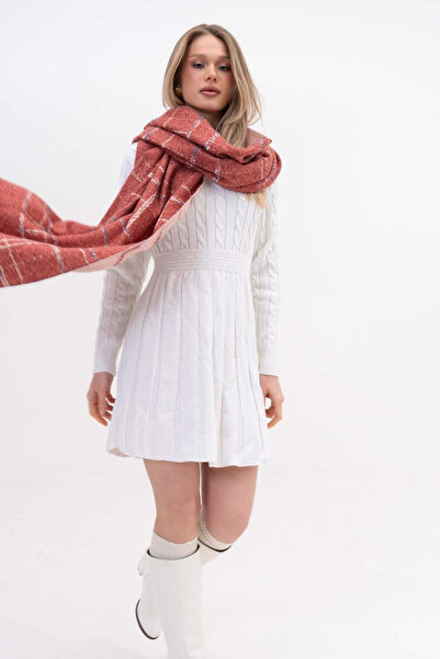 HERCHES Striped Wool-Acrylic Winter Scarf - Red