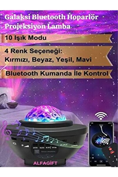 Renvox 21 Renk Bluetooth Hoparlör Kumanda Led Yıldız Projektör Gece Lambası Y...