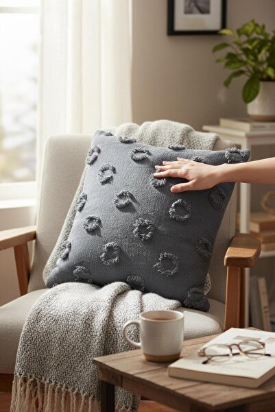 ANJEAHOME Moselle Embossed Smoked Throw Pillow Cover | 45X45Cm |   Washable Fabric, Durable, Stylish Decorative Design