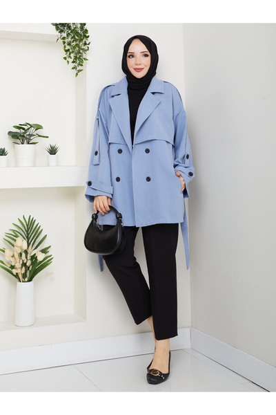 RACE FASHİON Button Detailed Belted Oversized Trench Coat Rc853107