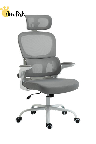 AnneFish كرسي مكتب منزلي مريح من الشبكة مع دعم قطني قابل للتعديل وكرسي كمبيوتر قابل للطي