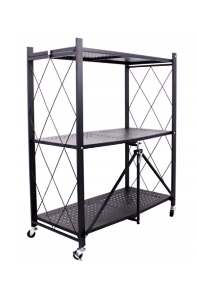 BASE Raft depozitare metalic pliabil pe roti 3 polite 71,5 x 39 x 89 cm