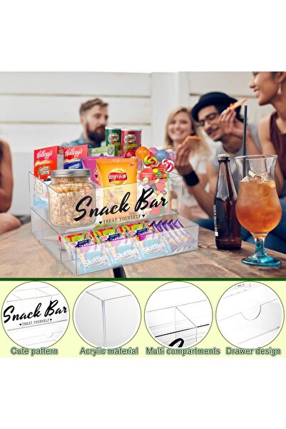Slasa Acrylic Snack Organizer with Drawer 32.5x16.8x21.8 cm Countertop Storage Bin