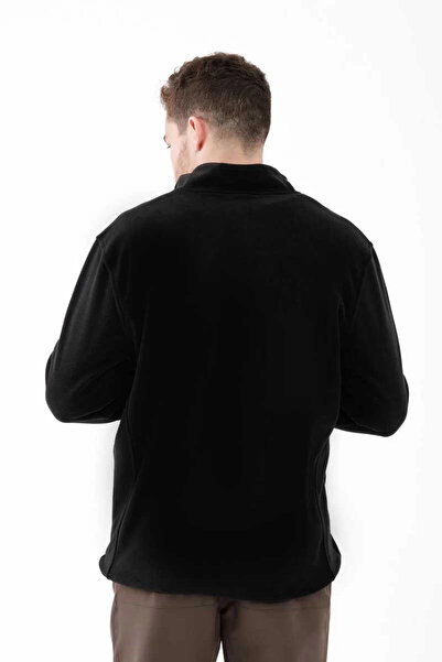 2AS Saka Tam Fermuarlı Erkek Polar Sweatshirt Siyah